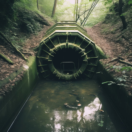 sewer pipe with waste water in the forest.の素材