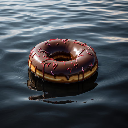 a chocolate donut floating in water.の素材