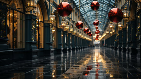 a large red balls from ceiling.の素材