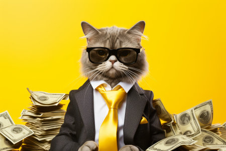 a cat wearing a suit and tie.の素材