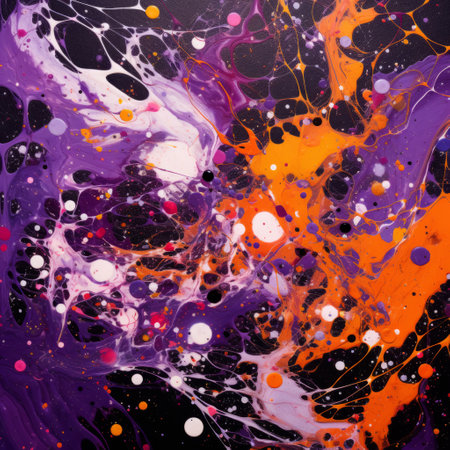 a colorful paint splattered on a black surface.の素材