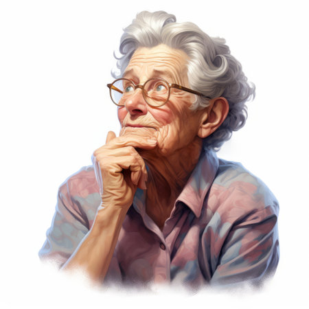 an old woman with her hand on her chin.の素材