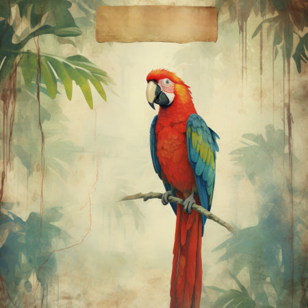 a colorful parrot sitting on a branch.の素材