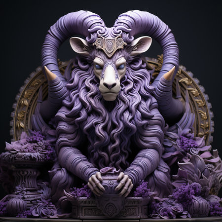a purple statue of a ram.の素材