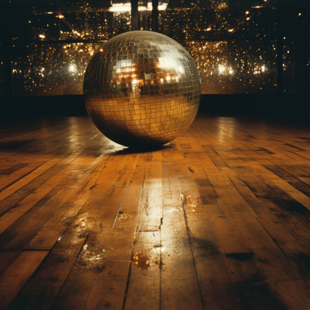 a disco ball on a wooden floor.の素材
