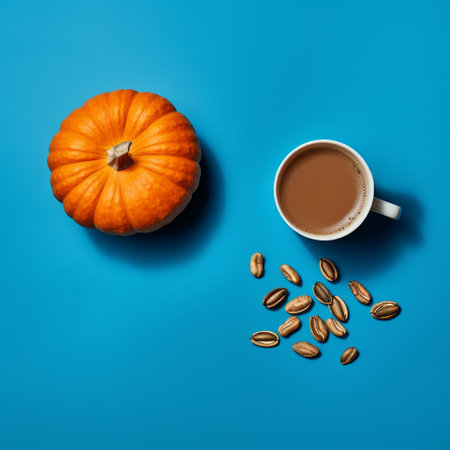 a pumpkin and coffee with beans.の素材