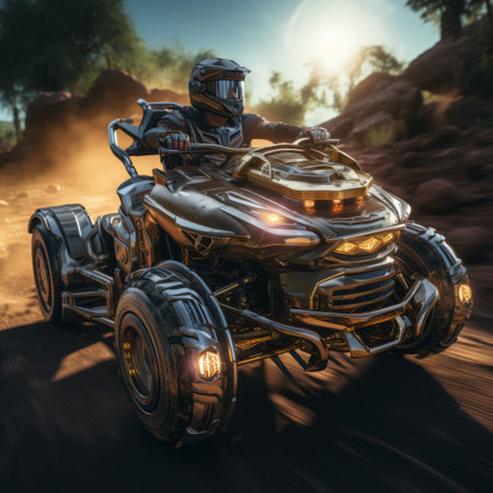 a person driving a quad bike.の素材