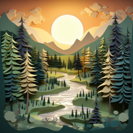 a paper cut of a river in a forest.の素材