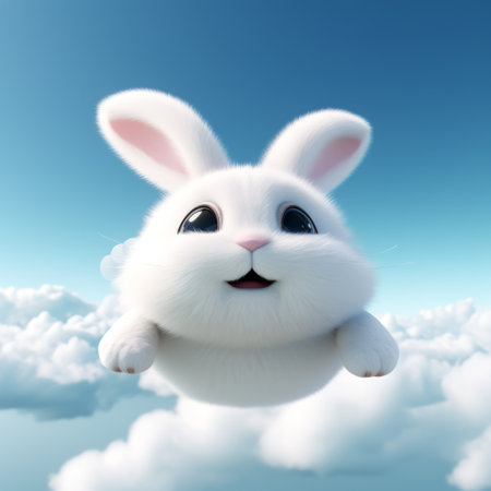 a white bunny flying in the sky.の素材