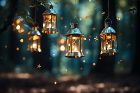 a group of lanterns from a tree.の素材