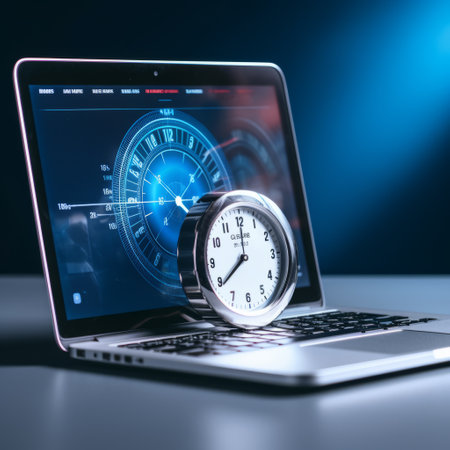 a clock on a laptop.の素材