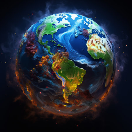 a planet earth with clouds and smoke.の素材