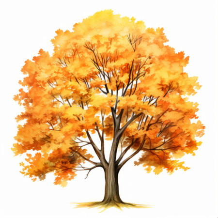 a watercolor of a tree with orange leaves.の素材