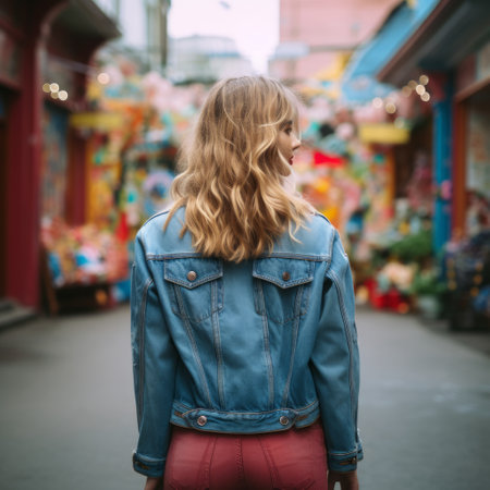 a woman in a denim jacket.の素材