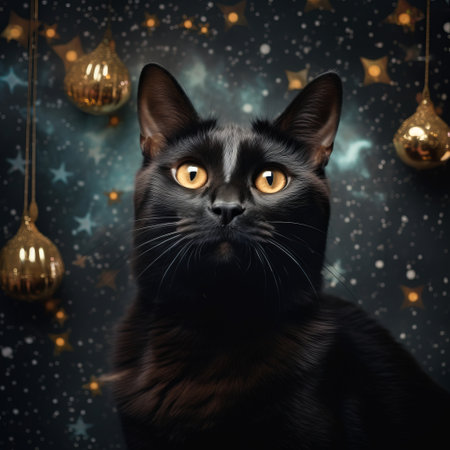 a black cat with yellow eyes.の素材