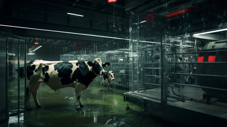 a group of cows in a dairy farm.の素材