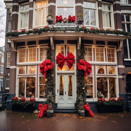 a building with Christmas decorations.の素材