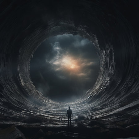 a person standing in a tunnel.の素材
