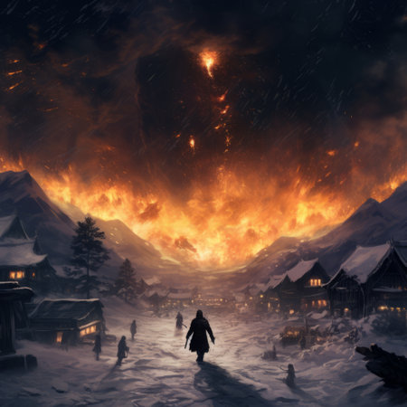 a person walking in the snow.の素材