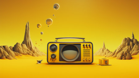 a yellow radio with a yellow object on the ground.の素材