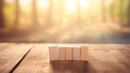 wooden blocks with letters on a table.の素材