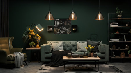 a living room with a couch and a coffee table.の素材