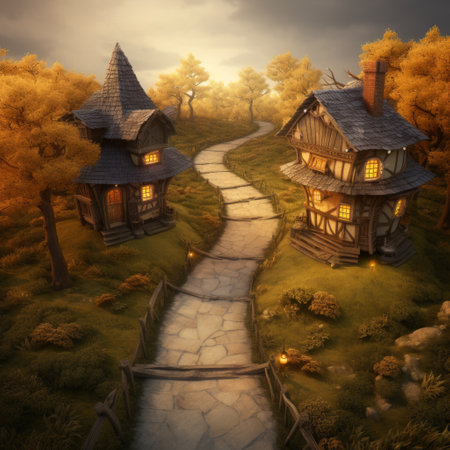 a path leading to a house.の素材