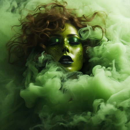 a woman with green smoke.の素材