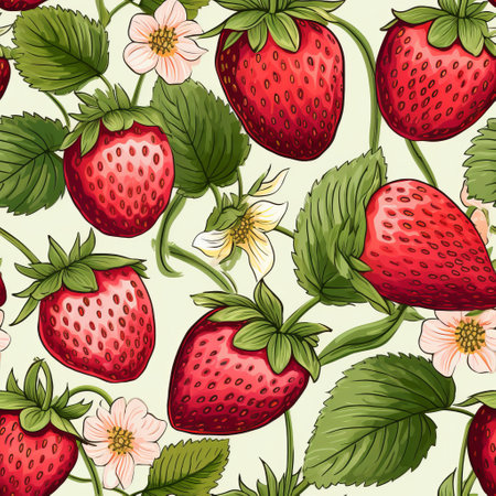 a pattern of strawberries and flowers.の素材
