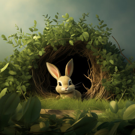 a rabbit in a bush.の素材