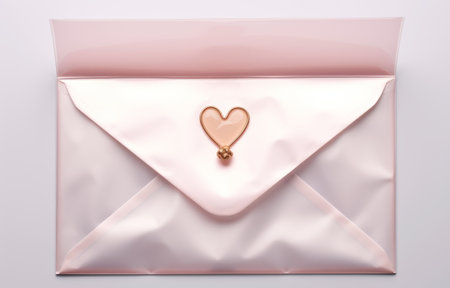 a pink envelope with a heart pin.の素材