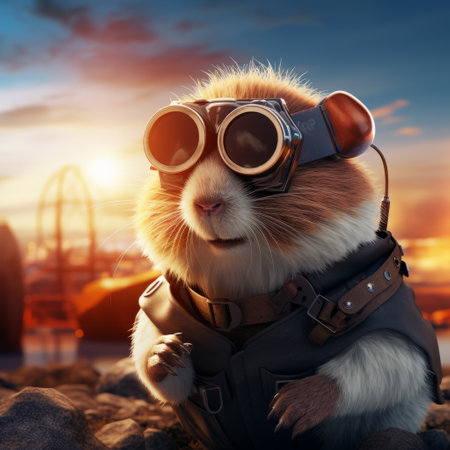 a hamster wearing goggles and vest.の素材