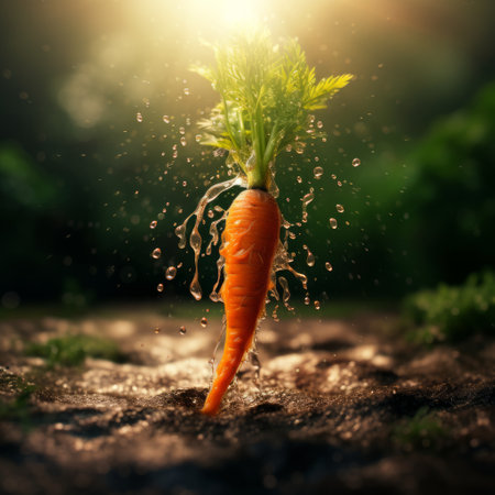 a carrot with water splashing out of it.の素材