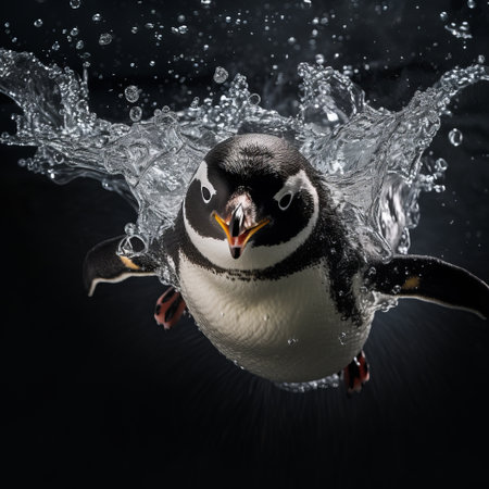 a penguin swimming in water.の素材