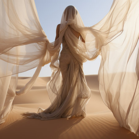 a woman in a white dress with a large white cloth covering her face.の素材