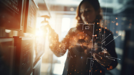 a woman holding a spray bottle.の素材