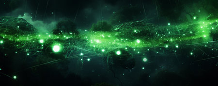 a green glowing spheres and lines.の素材