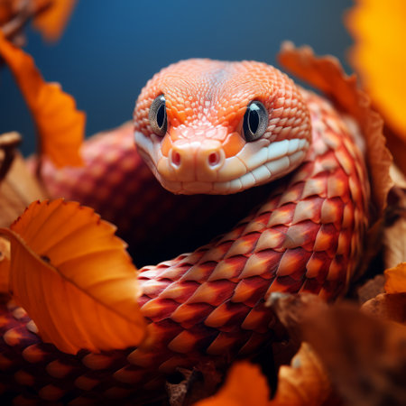 a snake in leaves.の素材