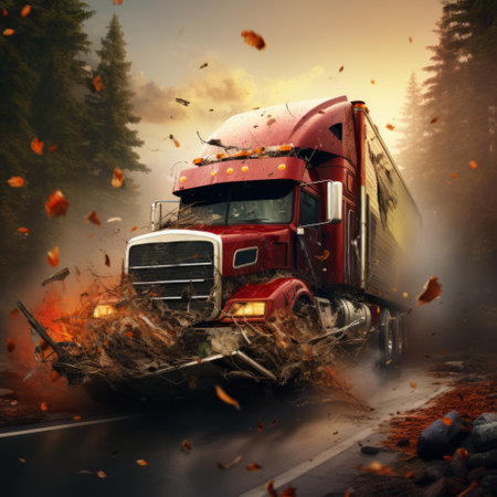 a truck driving on the road.の素材