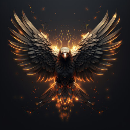 a bird with wings spread and flames.の素材