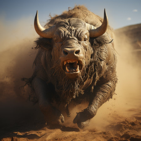 a bull running in the dirt.の素材