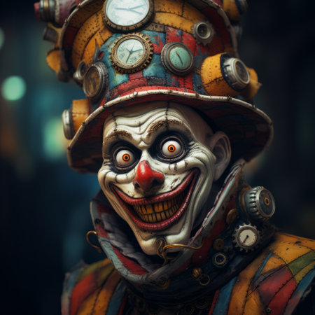 a clown with a large hat and clock face.の素材
