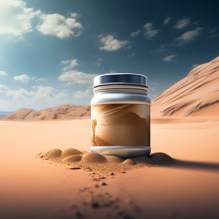 a jar of protein in the desert.の素材