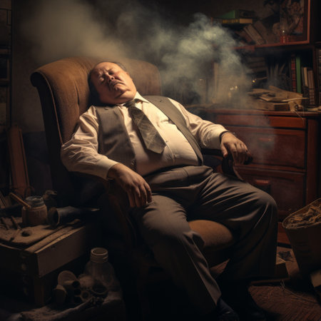 a man in a suit and tie sleeping in a chair.の素材