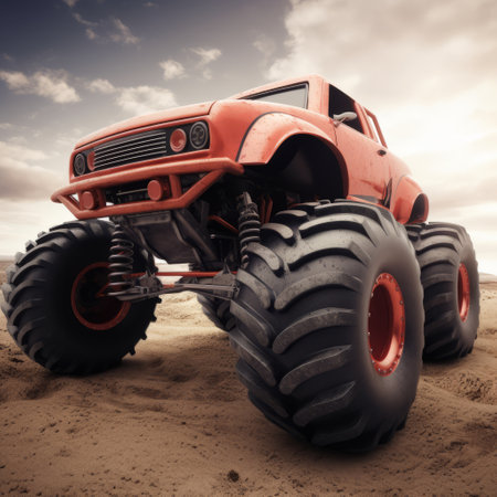 a monster truck on a sandy area.の素材