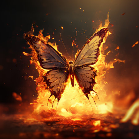 a butterfly on fire with flames.の素材