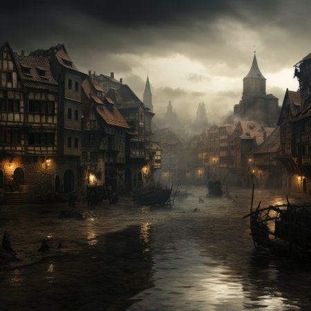 a city with boats in water.の素材