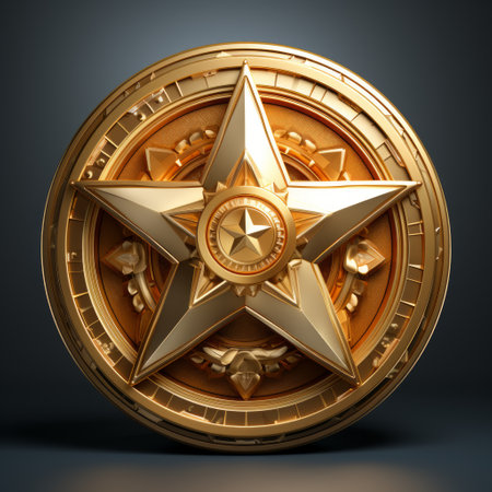 a gold star in a circle with Laguna Pueblo in the background.の素材