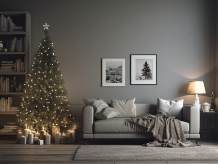 a christmas tree in a living room.の素材