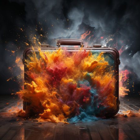a colorful explosion of a suitcase.の素材